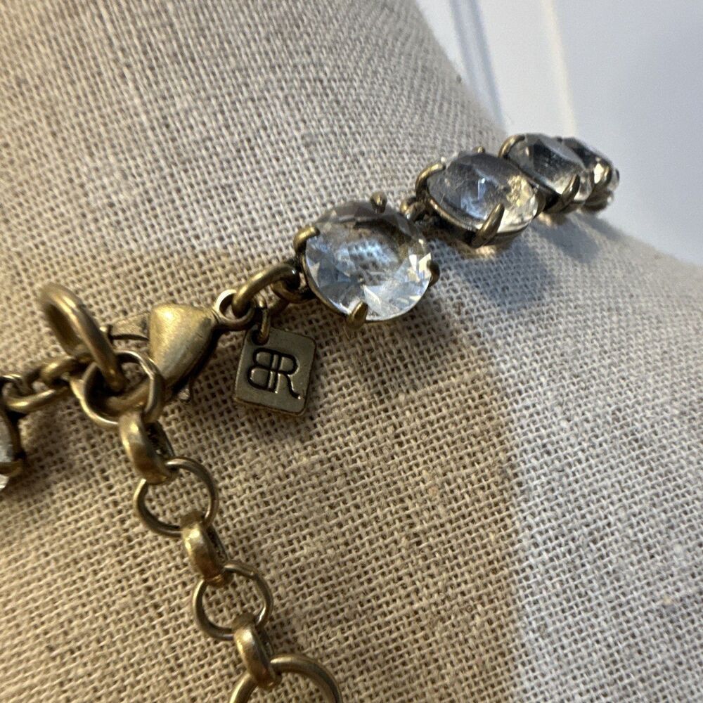 Y2K Banana Republic Statement Necklace Gold Tone Brass Clear Round Crystal 18 in - Picture 4 of 6